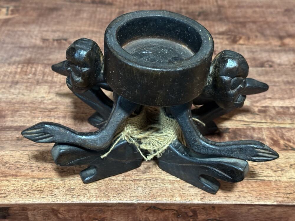 Tiki Java Hawaiian Men Pillar Candle Holder Handcrafted Carved Wood
